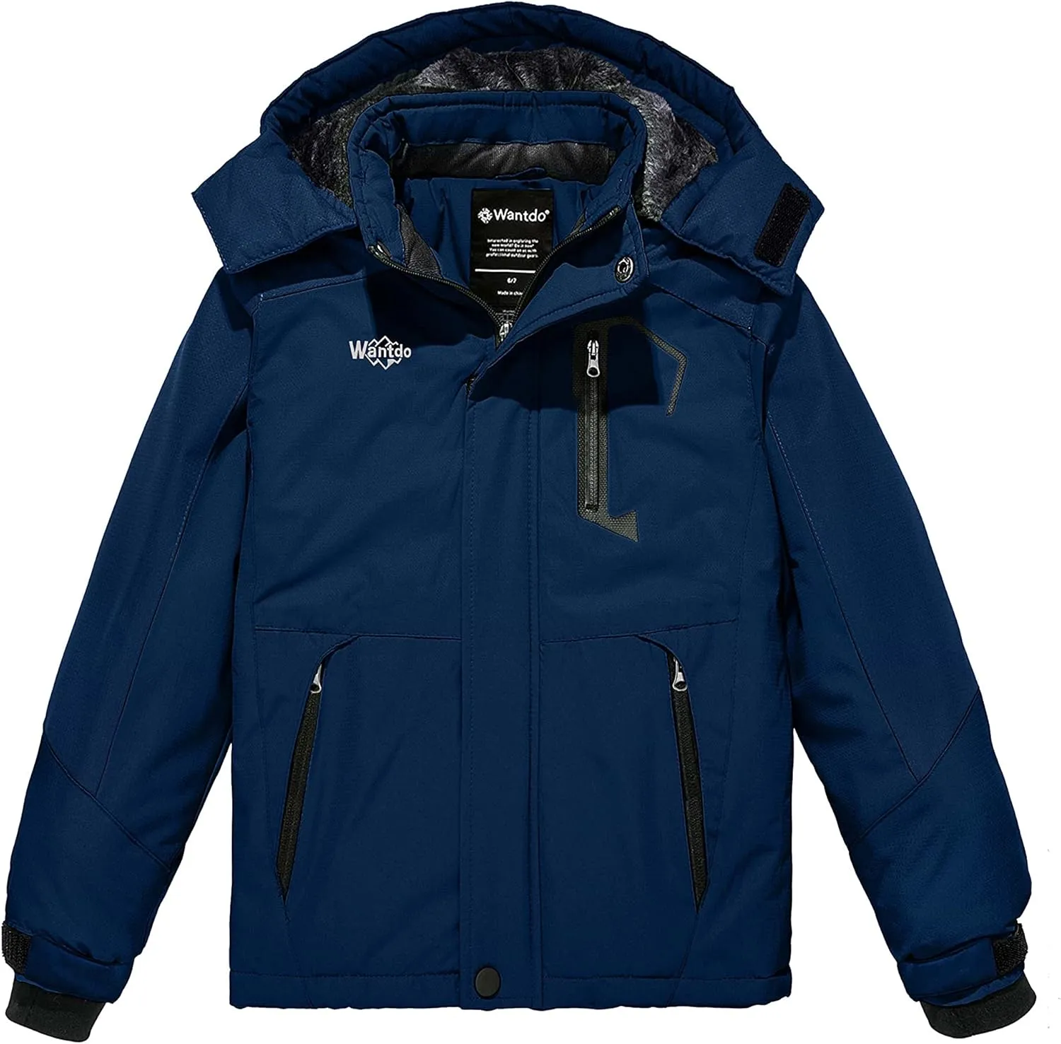 Wantdo Boy's Waterproof Ski Jacket Fleece Snowboarding Jackets Warm Thick Winter Coat Hooded Raincoats