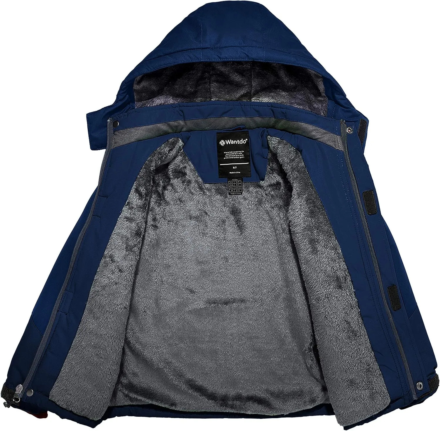 Wantdo Boy's Waterproof Ski Jacket Fleece Snowboarding Jackets Warm Thick Winter Coat Hooded Raincoats