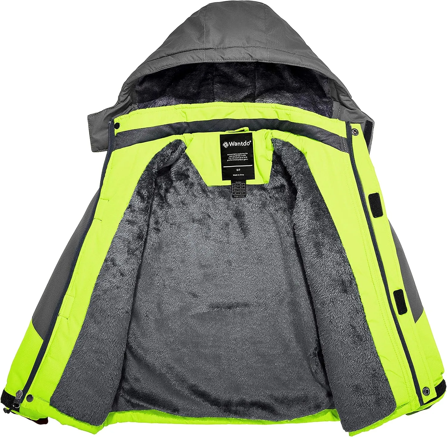 Wantdo Boy's Waterproof Ski Jacket Fleece Snowboarding Jackets Warm Thick Winter Coat Hooded Raincoats