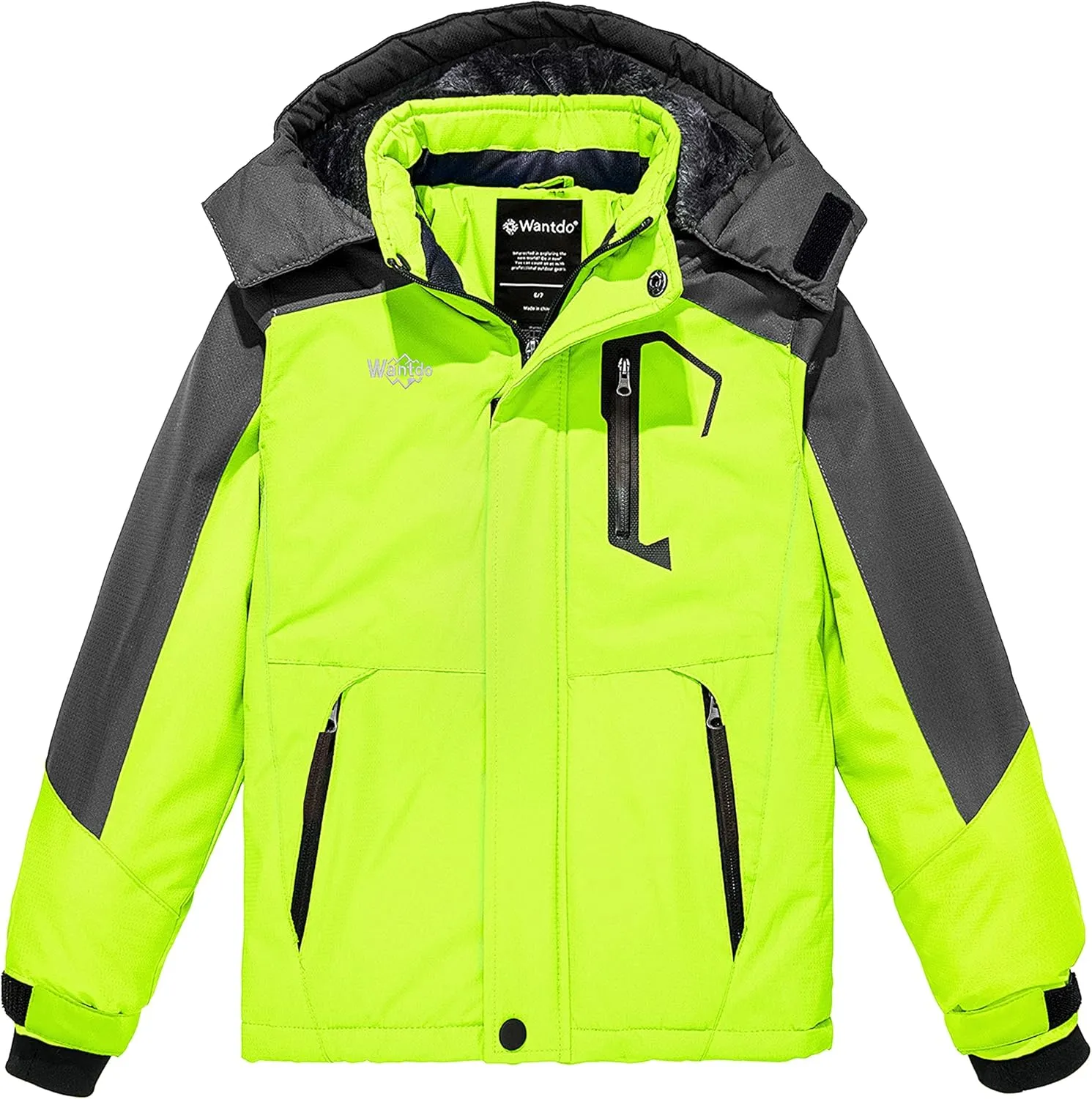 Wantdo Boy's Waterproof Ski Jacket Fleece Snowboarding Jackets Warm Thick Winter Coat Hooded Raincoats