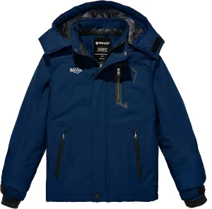 Wantdo Boy's Waterproof Ski Jacket Fleece Snowboarding Jackets Warm Thick Winter Coat Hooded Raincoats