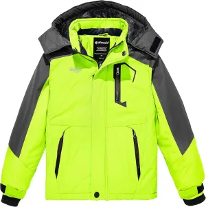 Wantdo Boy's Waterproof Ski Jacket Fleece Snowboarding Jackets Warm Thick Winter Coat Hooded Raincoats