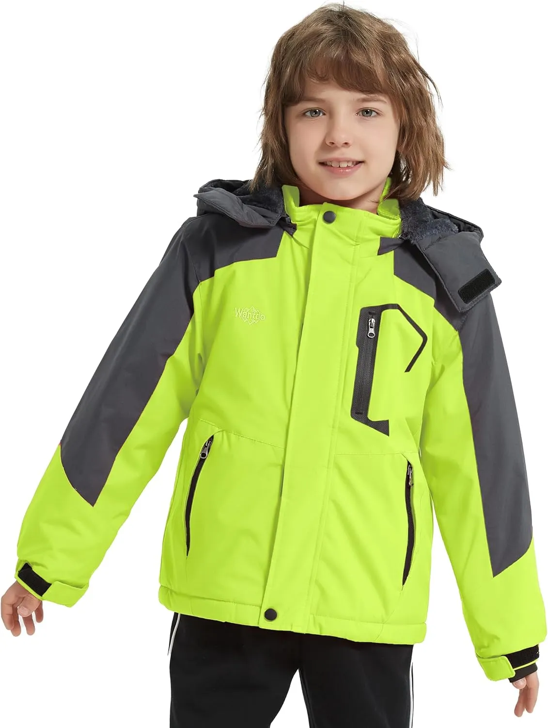 Wantdo Boy's Waterproof Ski Jacket Fleece Snowboarding Jackets Warm Thick Winter Coat Hooded Raincoats