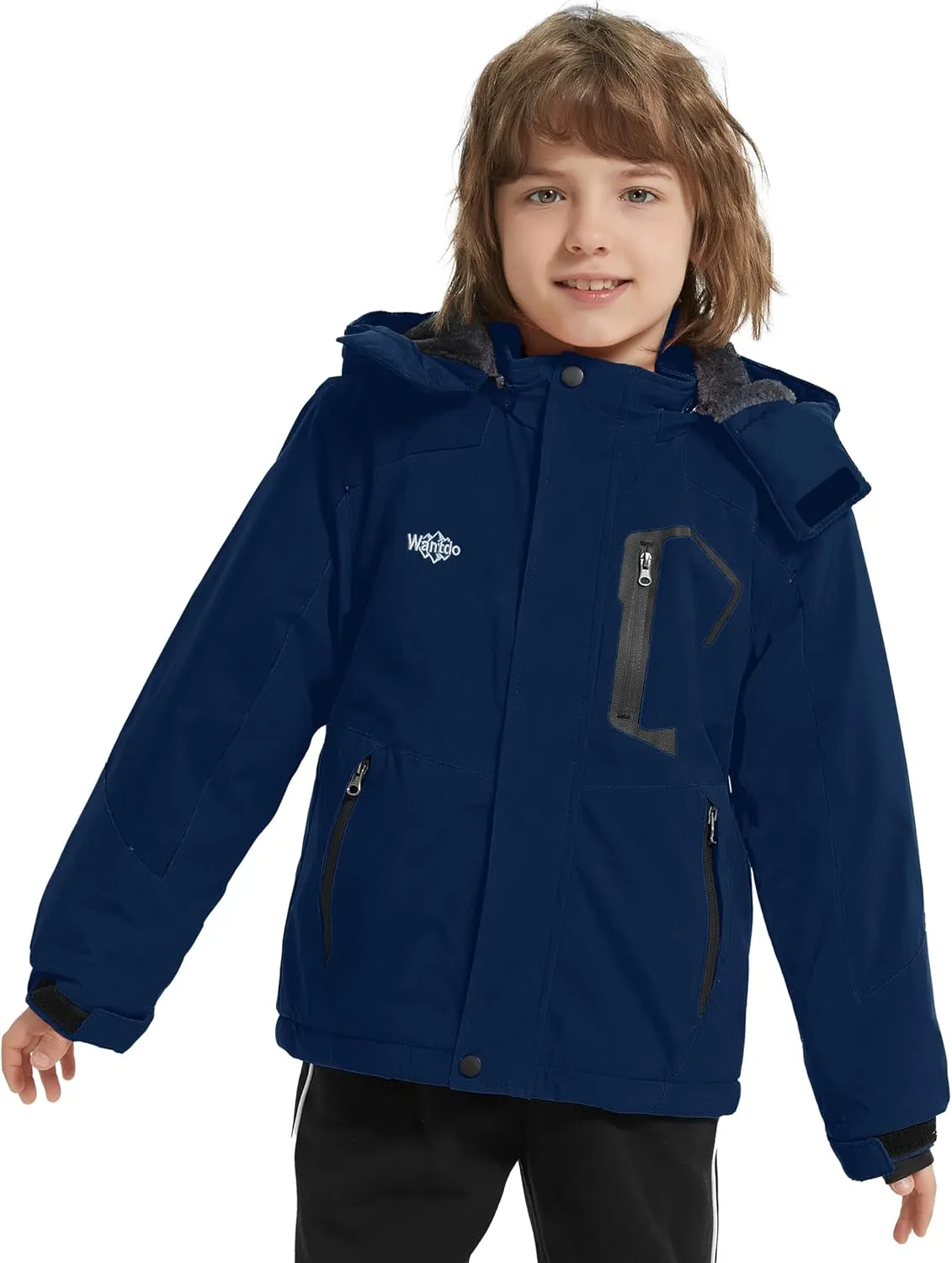 Wantdo Boy's Waterproof Ski Jacket Fleece Snowboarding Jackets Warm Thick Winter Coat Hooded Raincoats