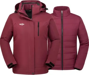 wantdo Women's 3 in 1 Waterproof Ski Jacket Windproof Winter Snow Coat Snowboarding Jackets Warm Raincoat