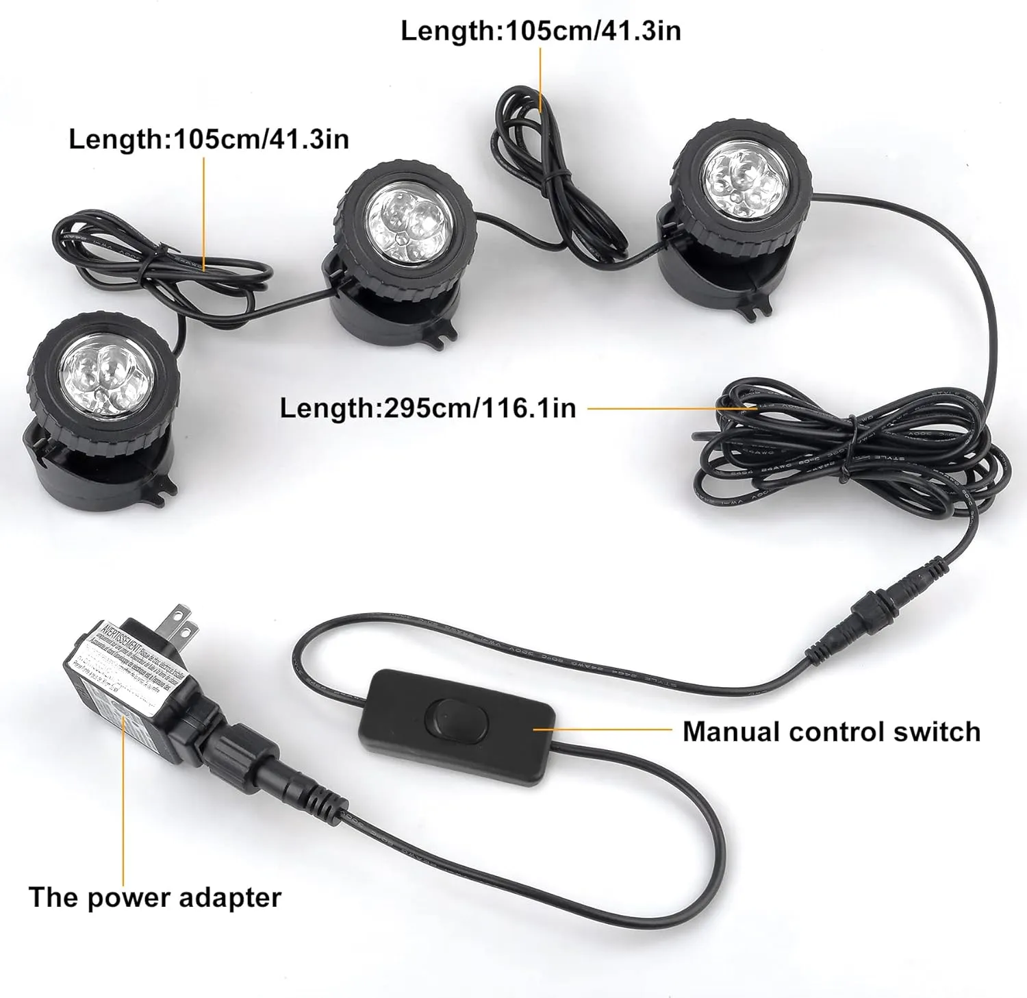 Warm White Pond Lights, Super Bright LED Underwater Submersible Landscape Spotlights, Switch Control IP68 Waterproof Fountain Lights for Fish Aquarium Tank Garden Yard Pool (Set of 3)