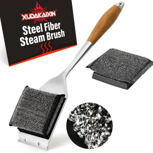 Water-Activated Steam Cleaning Grill Brush with 1 Replaceable Head,Safe Grill Accessories for Cast Iron Grates/Porcelain/Weber Gas/Charcoal Grill, Grill Brush for Outdoor Grill