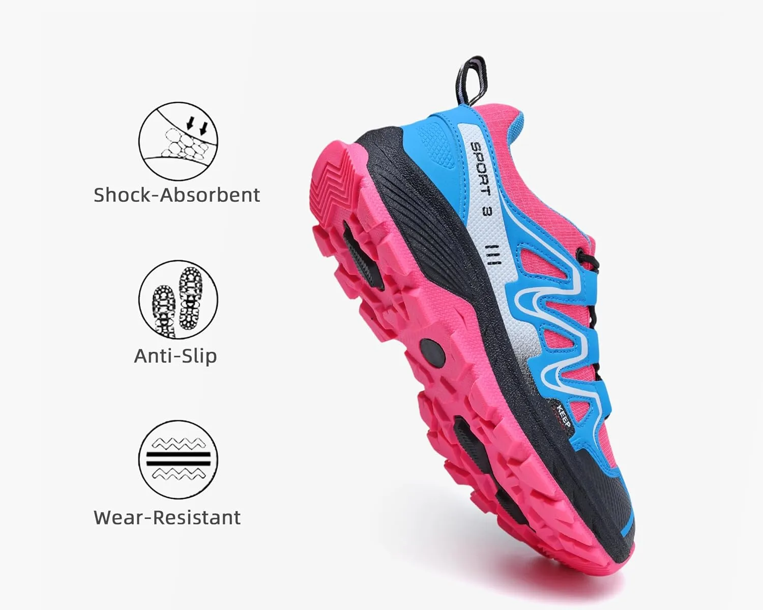 Waterproof Hiking Shoes Women Casual Lace-Up Non-Slip Lightweight Comfortable Running Tennis Fashion Sneakers for Women Walking Trekking Outdoor Shoes