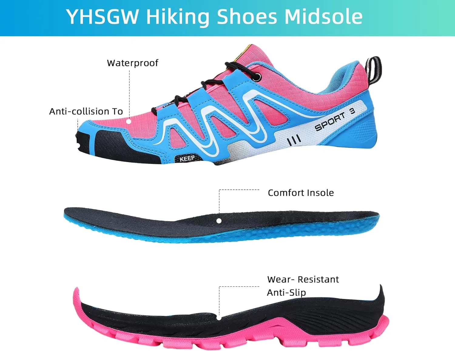 Waterproof Hiking Shoes Women Casual Lace-Up Non-Slip Lightweight Comfortable Running Tennis Fashion Sneakers for Women Walking Trekking Outdoor Shoes