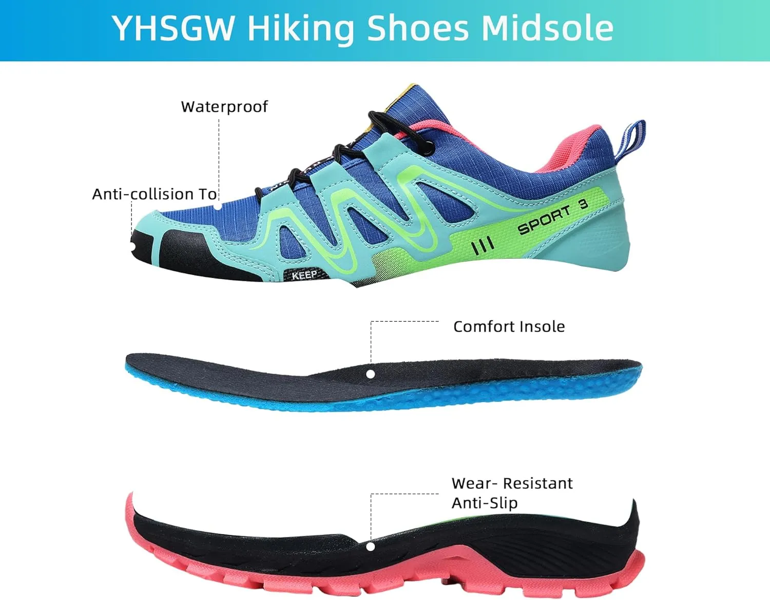 Waterproof Hiking Shoes Women Casual Lace-Up Non-Slip Lightweight Comfortable Running Tennis Fashion Sneakers for Women Walking Trekking Outdoor Shoes