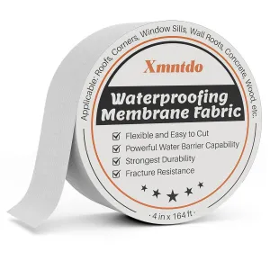 Waterproof Membrane Polyester Fabric 4 Inches x 164 Feet, Anti Fracture Membrane Fabric Sheet, Non-Adhesive - Fixing Leaks & Reinforcing Seams,Cracks,Vents,Skylights,Shower Walls, Easy to Use