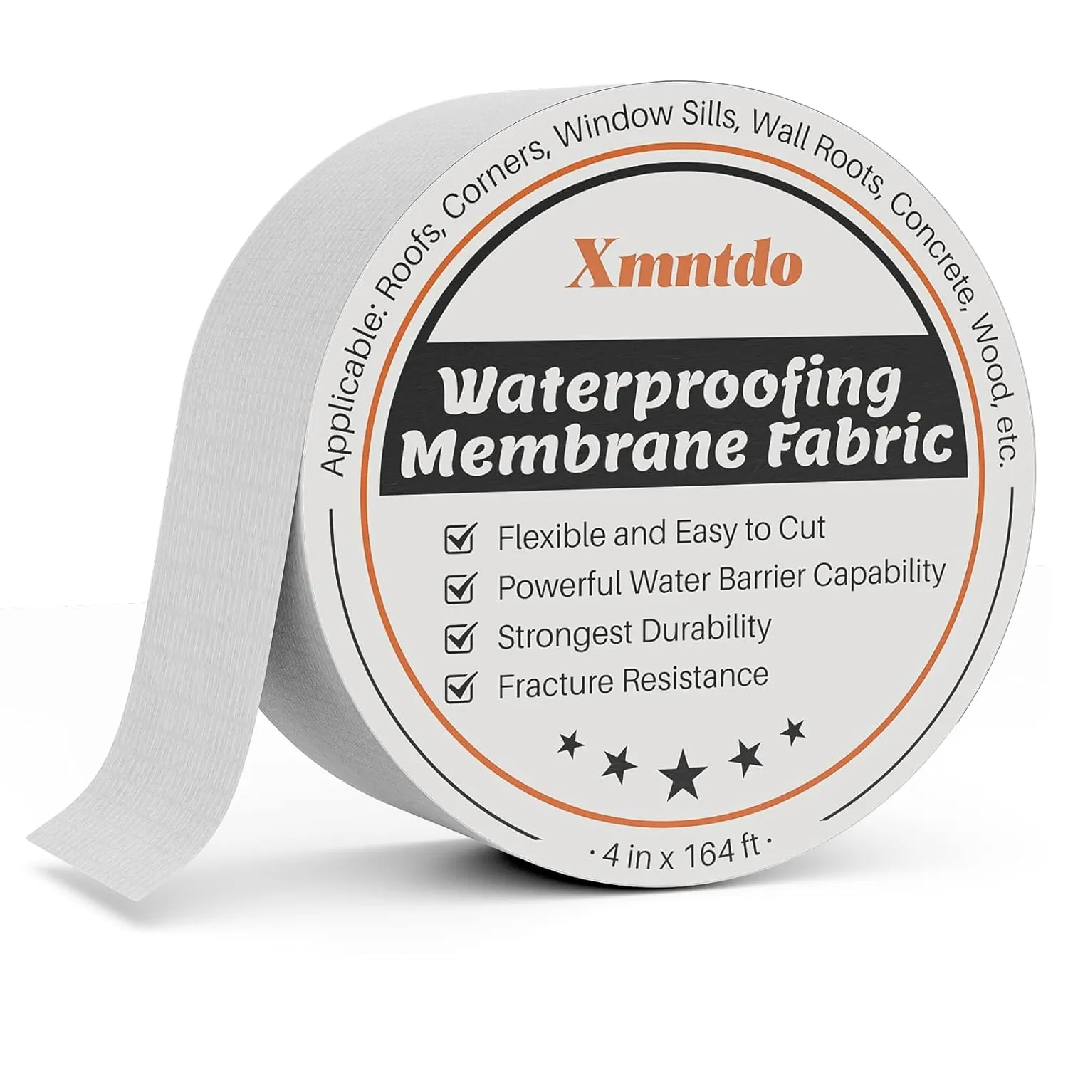 Waterproof Membrane Polyester Fabric 4 Inches x 164 Feet, Anti Fracture Membrane Fabric Sheet, Non-Adhesive - Fixing Leaks & Reinforcing Seams,Cracks,Vents,Skylights,Shower Walls, Easy to Use