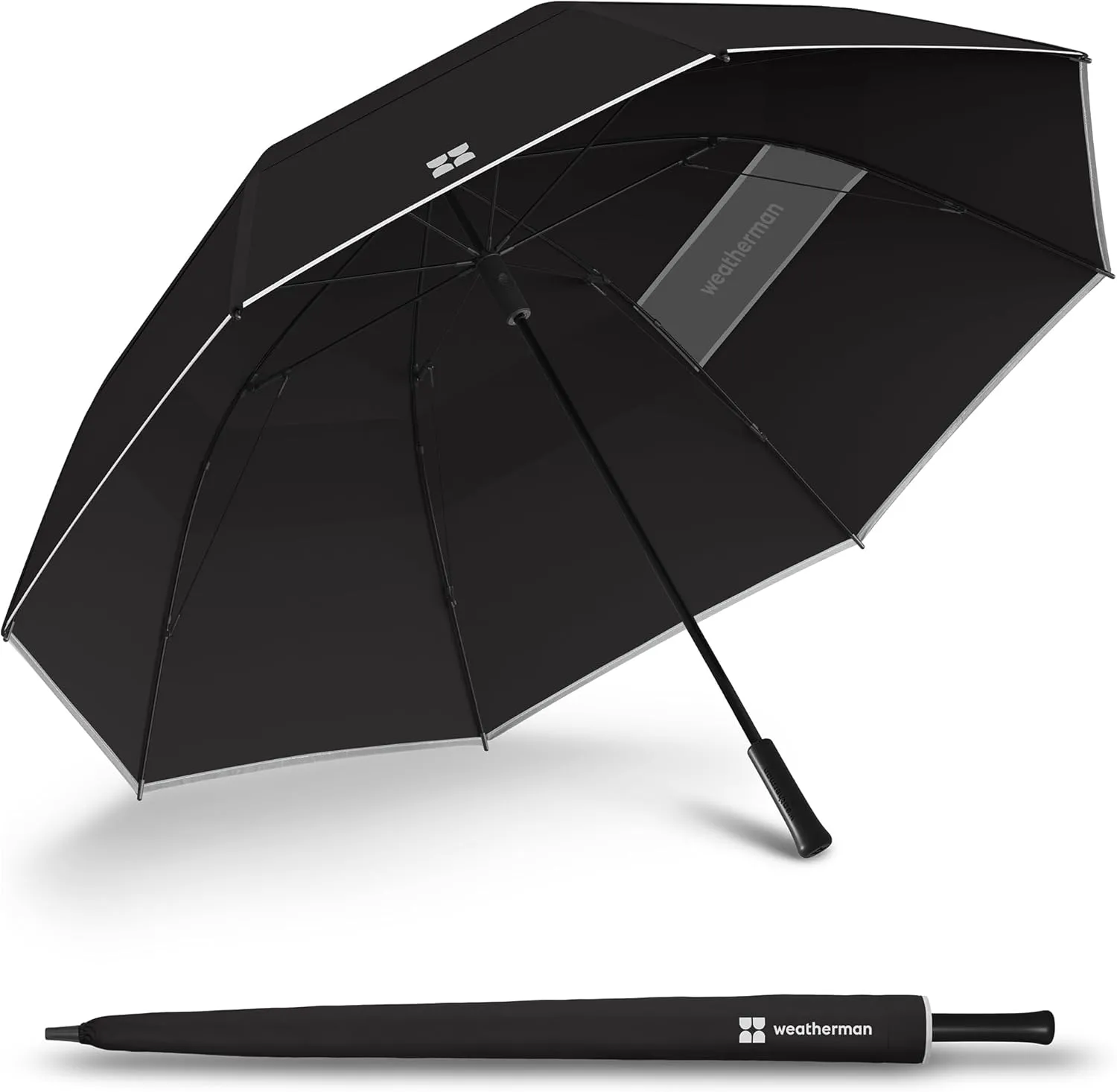 Weatherman Umbrella - Golf Lite Umbrella Extra Large Big Oversize Windproof for Golf Bag Push Cart w/ UV Protection - Waterproof Heavy Duty Umbrellas for Rain Sun for Men Women - Resists Up to 55 MPH Winds (Black)