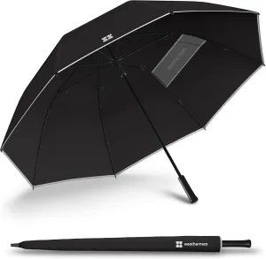 Weatherman Umbrella - Golf Lite Umbrella Extra Large Big Oversize Windproof for Golf Bag Push Cart w/ UV Protection - Waterproof Heavy Duty Umbrellas for Rain Sun for Men Women - Resists Up to 55 MPH Winds (Black)