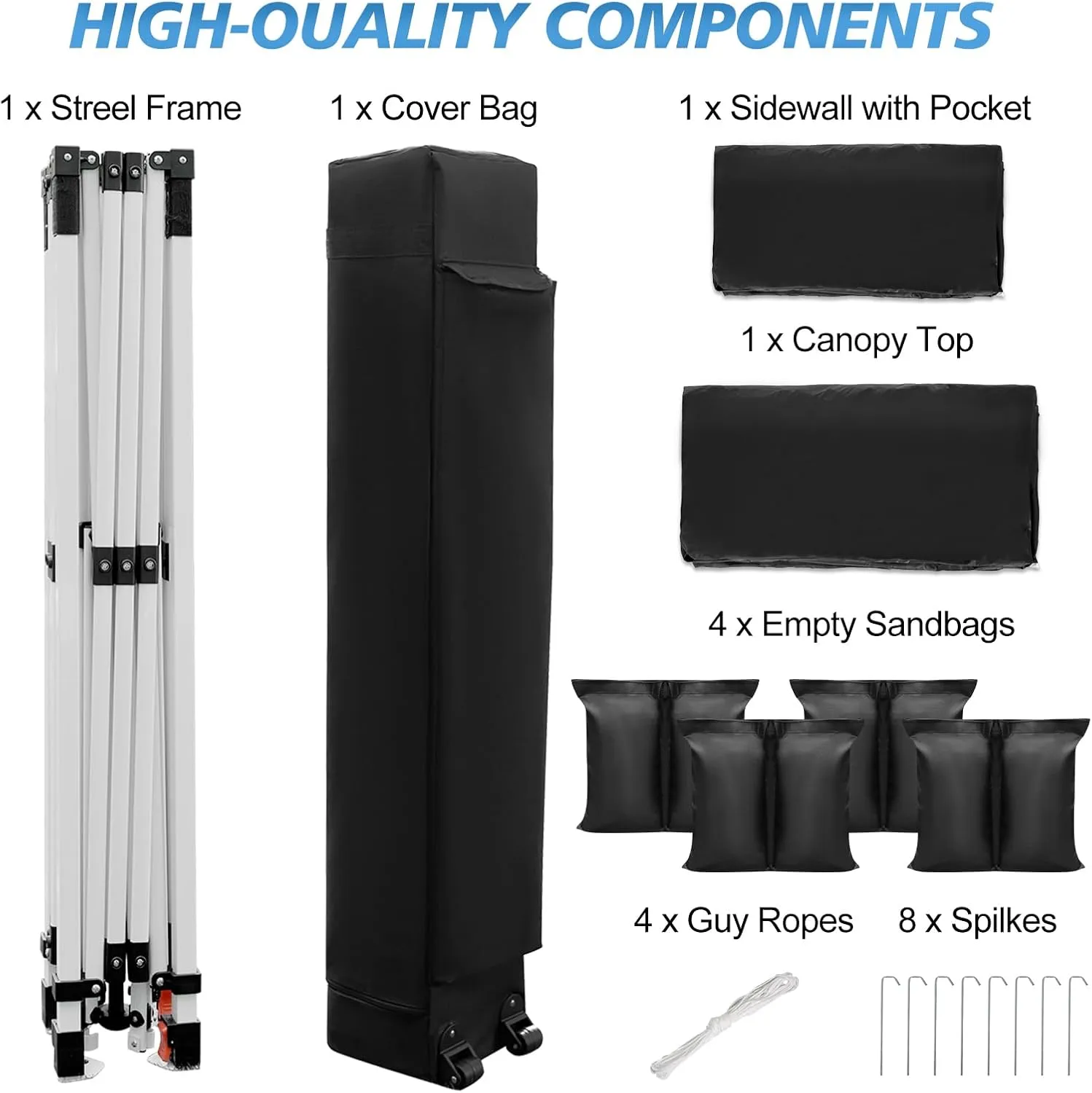 WEIZE 10x10 Pop Up Canopy Tent,One-Button Push Setup,Pop Up Tent with 1 Sidewall and 6 Pockets,Adjustable Height Instant Portable Shelter,4 Weight Bags,Sun Shade for Events & Beach (Black)