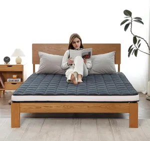 Welnow Japanese Futon Floor Mattress, Queen Size Thick Tatami Mat Portable & Foldable Roll Up Floor Bed Mattress with Storage Bag, Sleeping Pad for Adults, Dorm, Guest Bed, Camping and Travel, Black