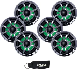 Wet Sounds - Three Pairs of REVO 6-XSG-SS Gunmetal XS/Stainless Overlay Grill 6.5 Inch Marine LED Coaxial Speakers