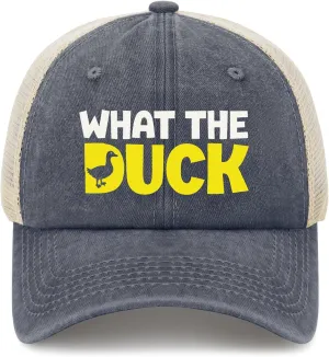 What The Duck Pun Funny Sarcastic Animal Humor Hat for Womens Funny Washed Distressed Baseball Caps