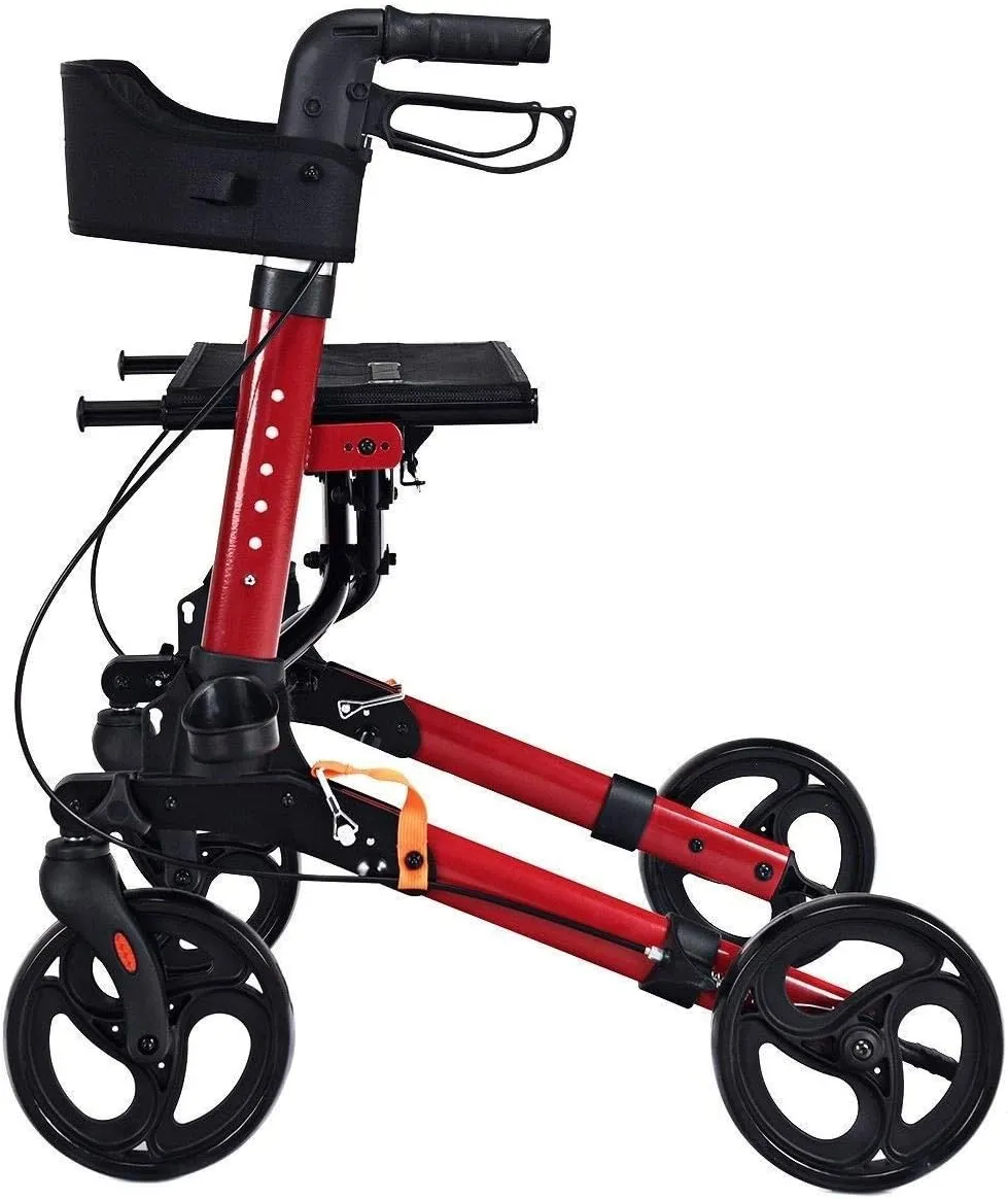 Wheeled Premium Rollator 4 Wheeled Walker Rollator with Seat, Backrest and Bag Foldable Aluminum