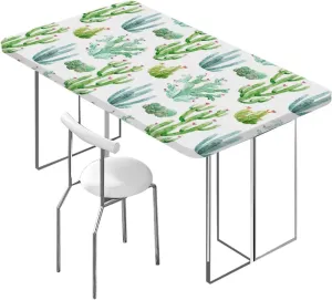 White Light Pink and Green Folding Table Cover Plants Spikes Cartoon Art Folding Table Cover Rectangle Polyester ?Tablecloth for Picnic Party Cactus Fits up 4 Foot Tables