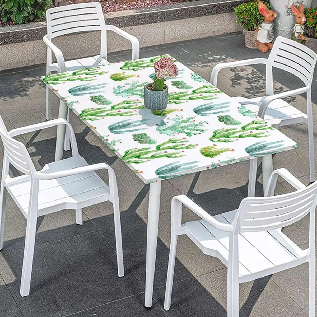 White Light Pink and Green Folding Table Cover Plants Spikes Cartoon Art Folding Table Cover Rectangle Polyester ?Tablecloth for Picnic Party Cactus Fits up 4 Foot Tables