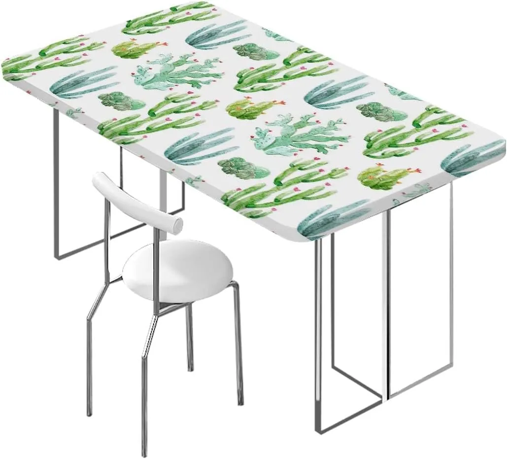 White Light Pink and Green Folding Table Cover Plants Spikes Cartoon Art Folding Table Cover Rectangle Polyester ?Tablecloth for Picnic Party Cactus Fits up 4 Foot Tables
