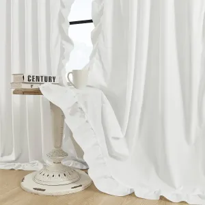 White Ruffle Curtains 84 Inches Long 2 Panels for Living Room Bedroom Soft Suede Fabric Farmhouse Rod Pocket Light Filtering Window Curtains for Canopy Girls Kids Nursery Room Drapes Decor, 52x84