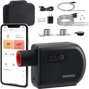 Wi-Fi & Bluetooth BBQ Smoker Temperature Controller with Automatic Smoker Fan, INKBIRD ISC-027BW Grill Thermometer with 4 Probes for Big Green Egg, Kamado Joe, Primo, Vision Grill, Akorn Kamado, Weber