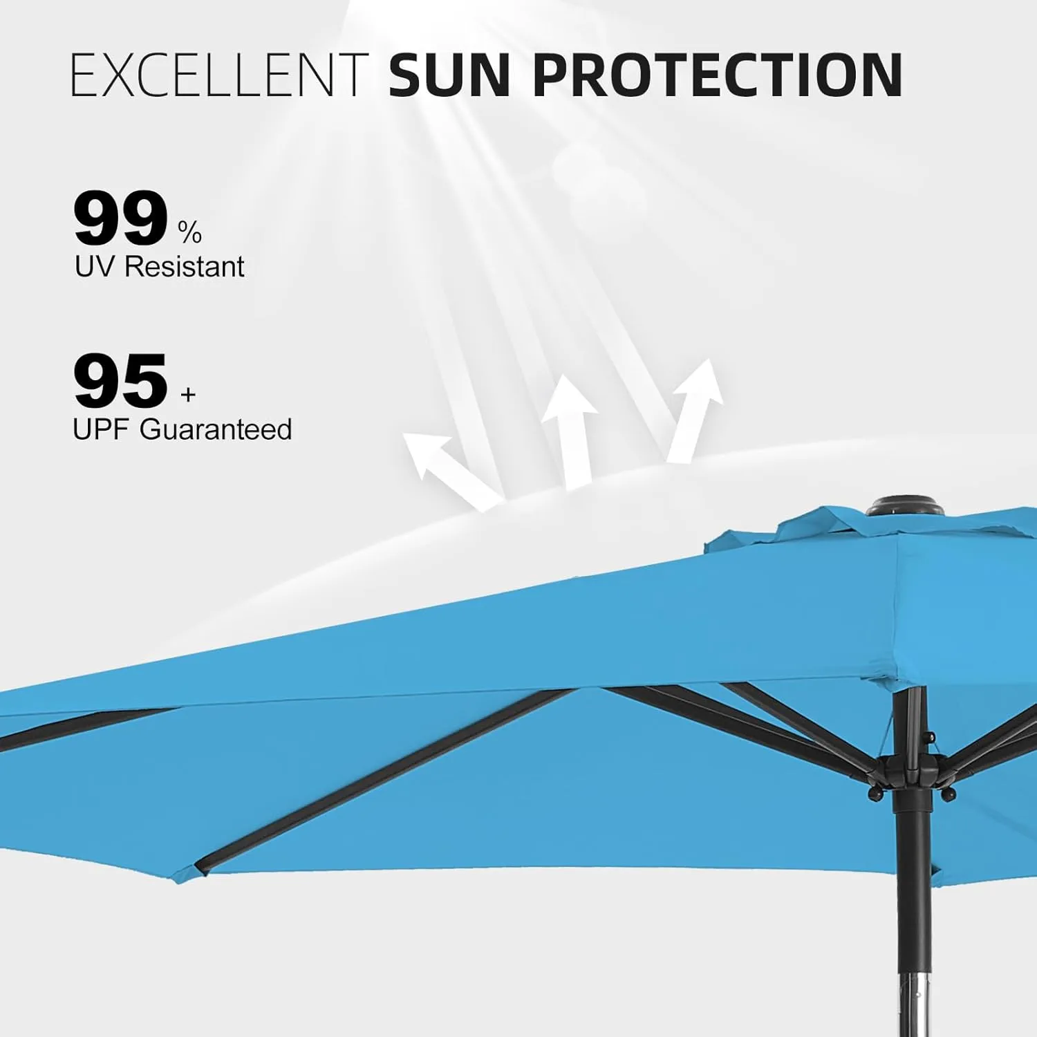 wikiwiki 11 FT Patio Umbrellas Outdoor Table Market Umbrella with Push Button Tilt/Crank,8 Sturdy Ribs, Fade Resistant Waterproof POLYESTER DTY Canopy for Garden, Lawn, Deck, Backyard & Pool, Sky Blue