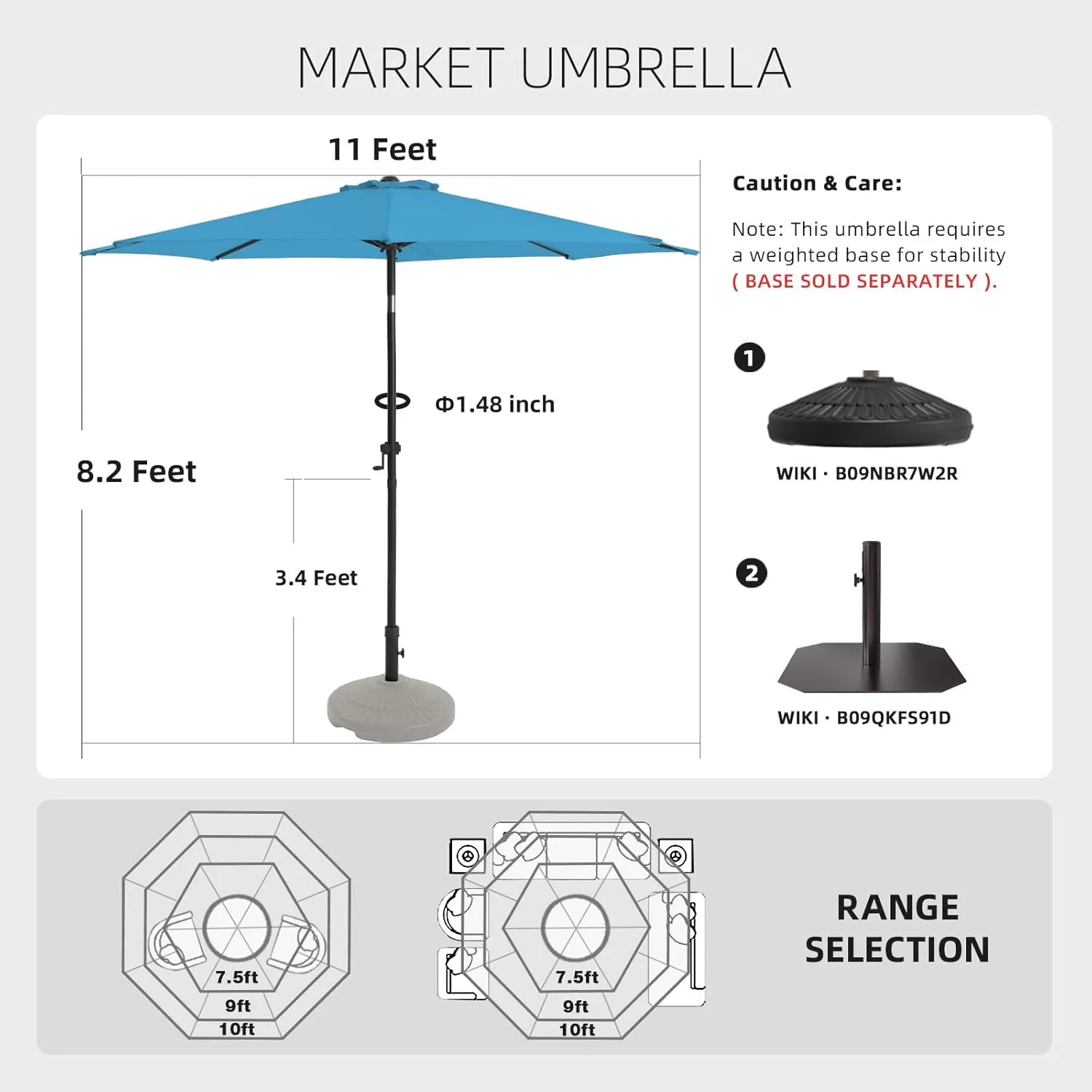 wikiwiki 11 FT Patio Umbrellas Outdoor Table Market Umbrella with Push Button Tilt/Crank,8 Sturdy Ribs, Fade Resistant Waterproof POLYESTER DTY Canopy for Garden, Lawn, Deck, Backyard & Pool, Sky Blue