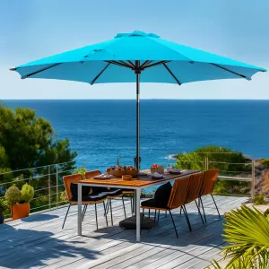 wikiwiki 11 FT Patio Umbrellas Outdoor Table Market Umbrella with Push Button Tilt/Crank,8 Sturdy Ribs, Fade Resistant Waterproof POLYESTER DTY Canopy for Garden, Lawn, Deck, Backyard & Pool, Sky Blue