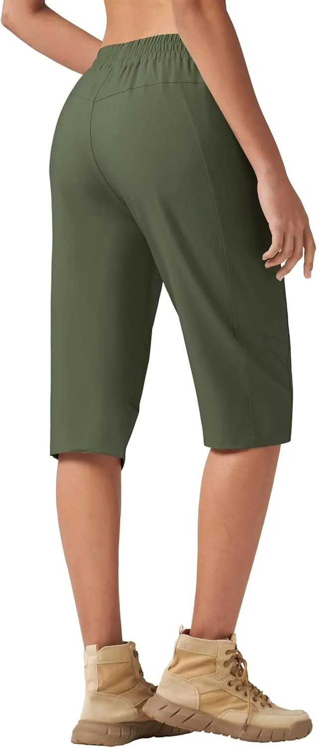 Willit Womens 15" Long Shorts Below Knee Length Capri Hiking Cargo Lightweight Quick Dry Water Resistant Zipper Pocket