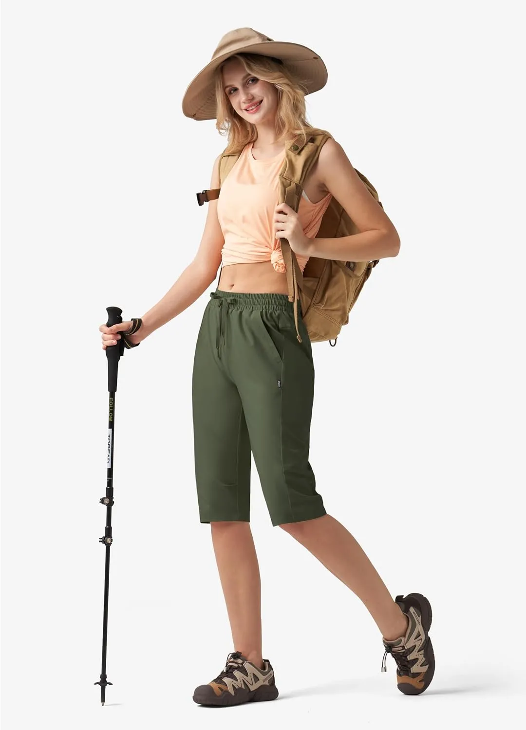 Willit Womens 15" Long Shorts Below Knee Length Capri Hiking Cargo Lightweight Quick Dry Water Resistant Zipper Pocket