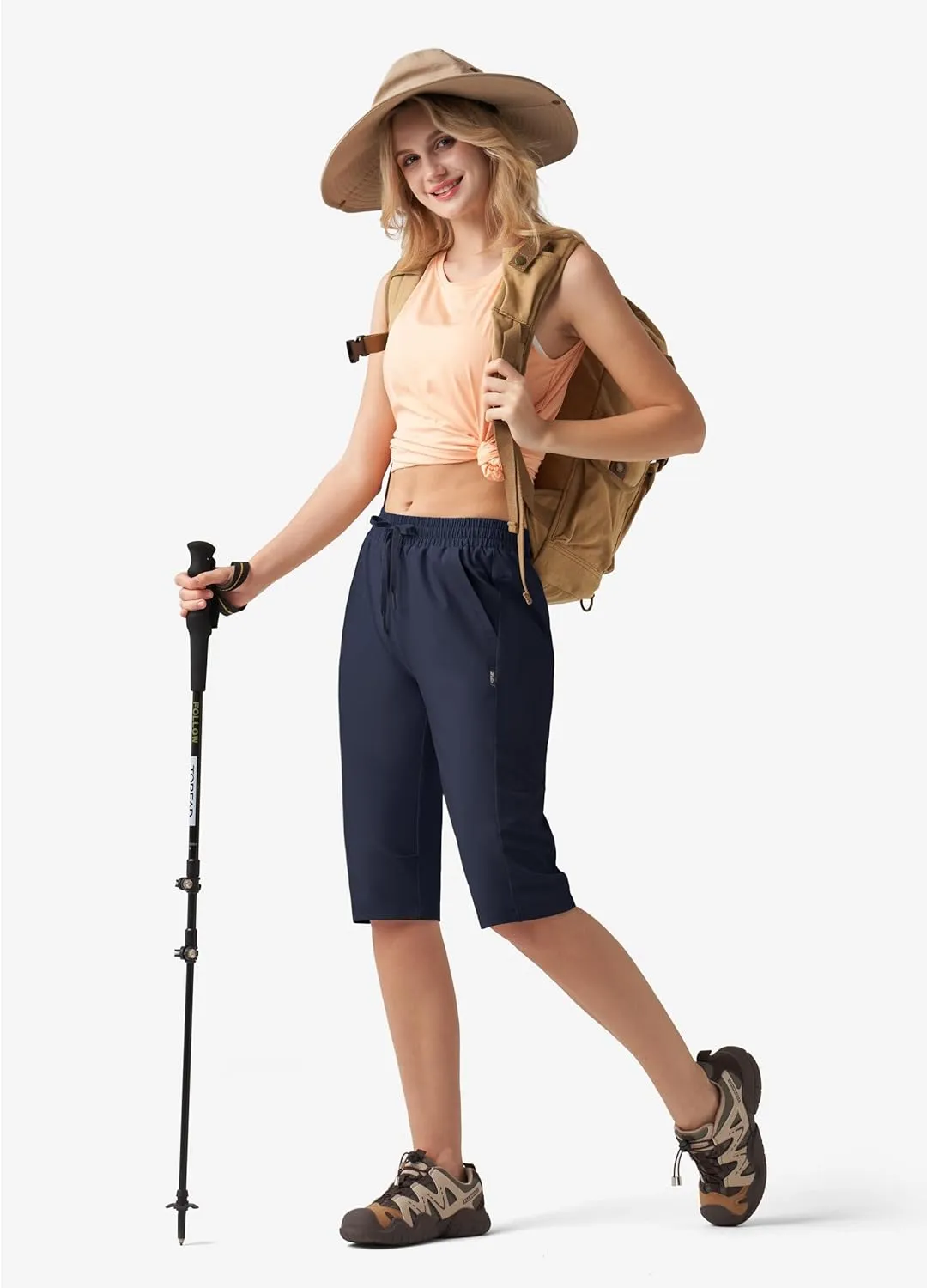 Willit Womens 15" Long Shorts Below Knee Length Capri Hiking Cargo Lightweight Quick Dry Water Resistant Zipper Pocket