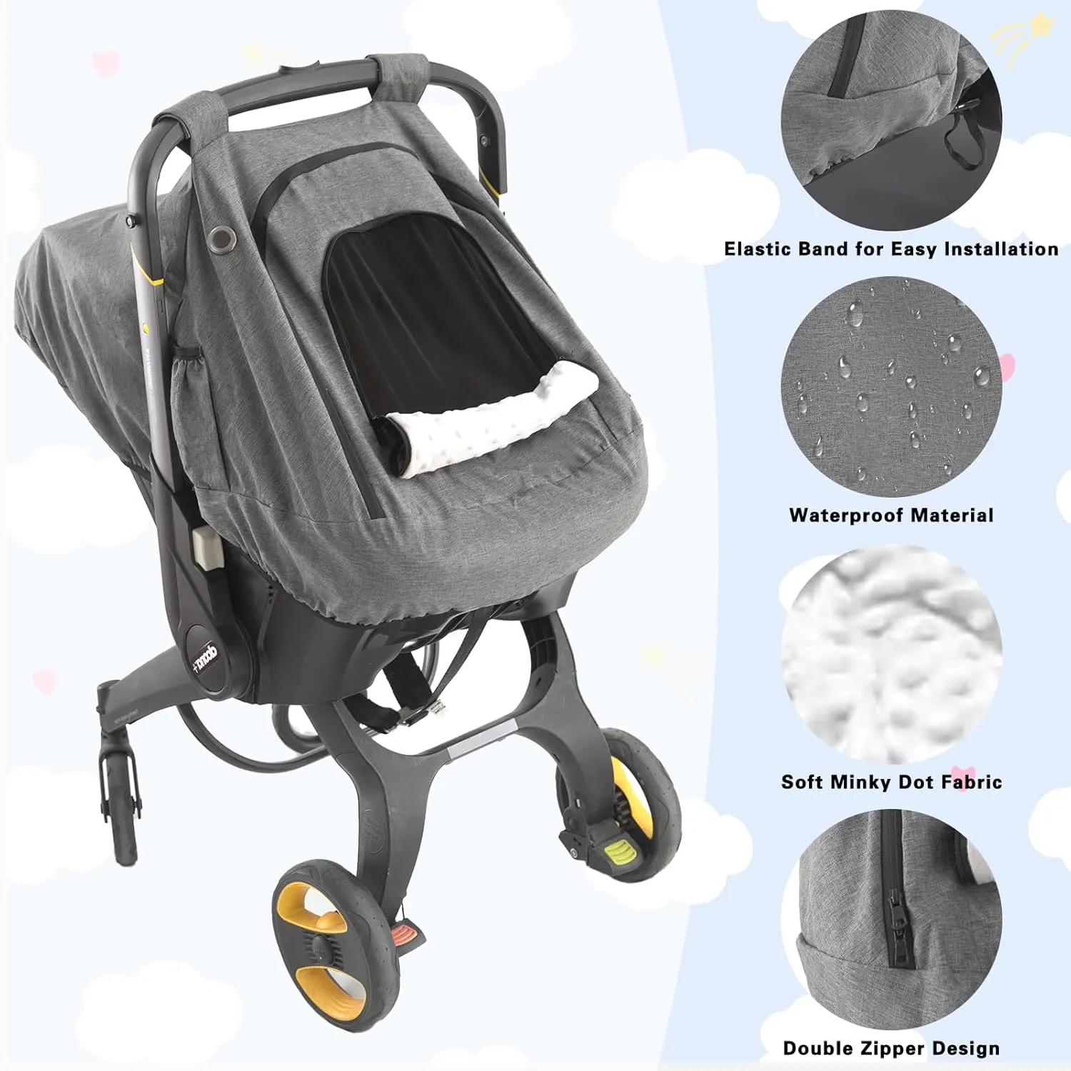 Windproof Baby Car Seat Cover, Multi Use Windproof Winter Cold Weather Infant Warm Carseat Canopy for Newborn Boys and Girls（Dark Gray）
