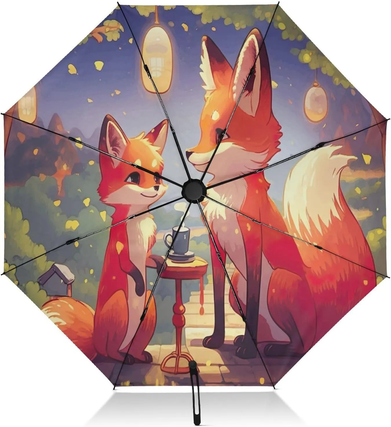 Windproof Travel Umbrella, Umbrella Small Compact, Auto Open Close, Backpack Purse Portable, Ideal for Women, Cute Animal Fox