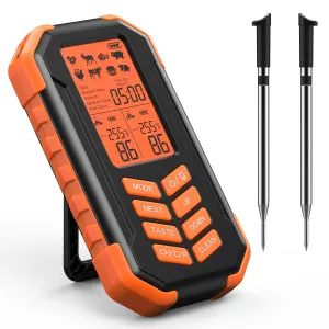 Wireless Meat Thermometer- Cooking Thermometer with 2 Probes – Wireless 200Ft Remote Range Food Thermometer – IP65 Waterproof Probes – Preprogrammed Temperatures - Ideal for BBQ, Oven, Grill