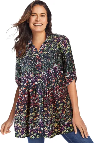 Woman Within Plus Size Rayon 7-Day Pintucked Tunic Blouse