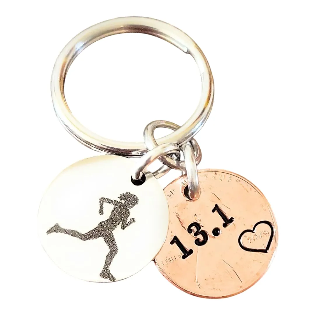 Womans Half Marathon, Runner Charm, Key Chain, 13.1, 2025 Penny, Race Day, Award, Milestone Piece