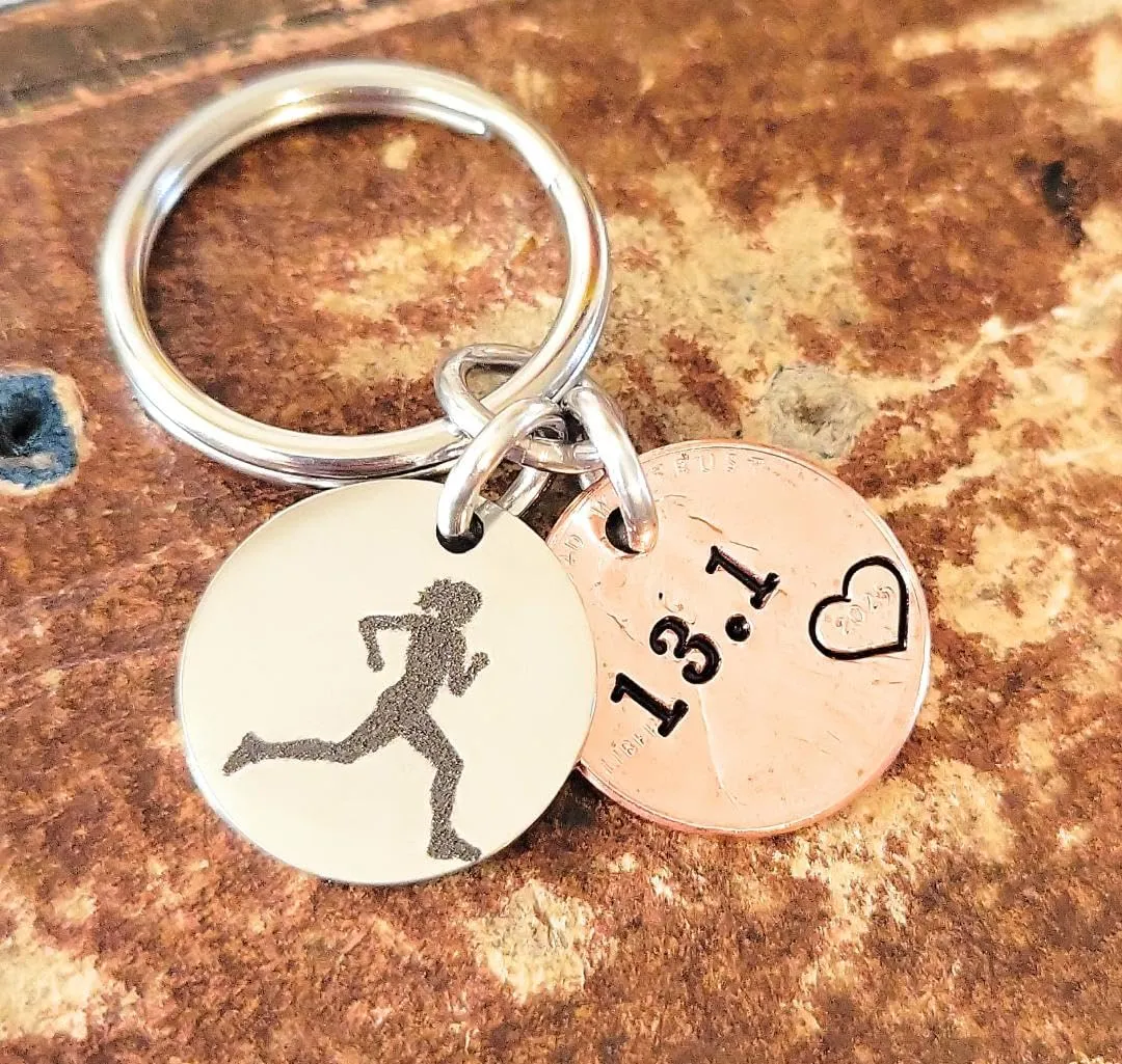 Womans Half Marathon, Runner Charm, Key Chain, 13.1, 2025 Penny, Race Day, Award, Milestone Piece