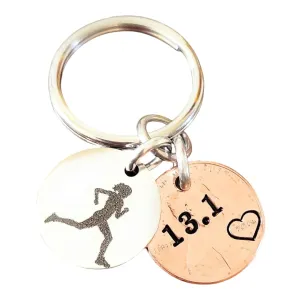 Womans Half Marathon, Runner Charm, Key Chain, 13.1, 2025 Penny, Race Day, Award, Milestone Piece