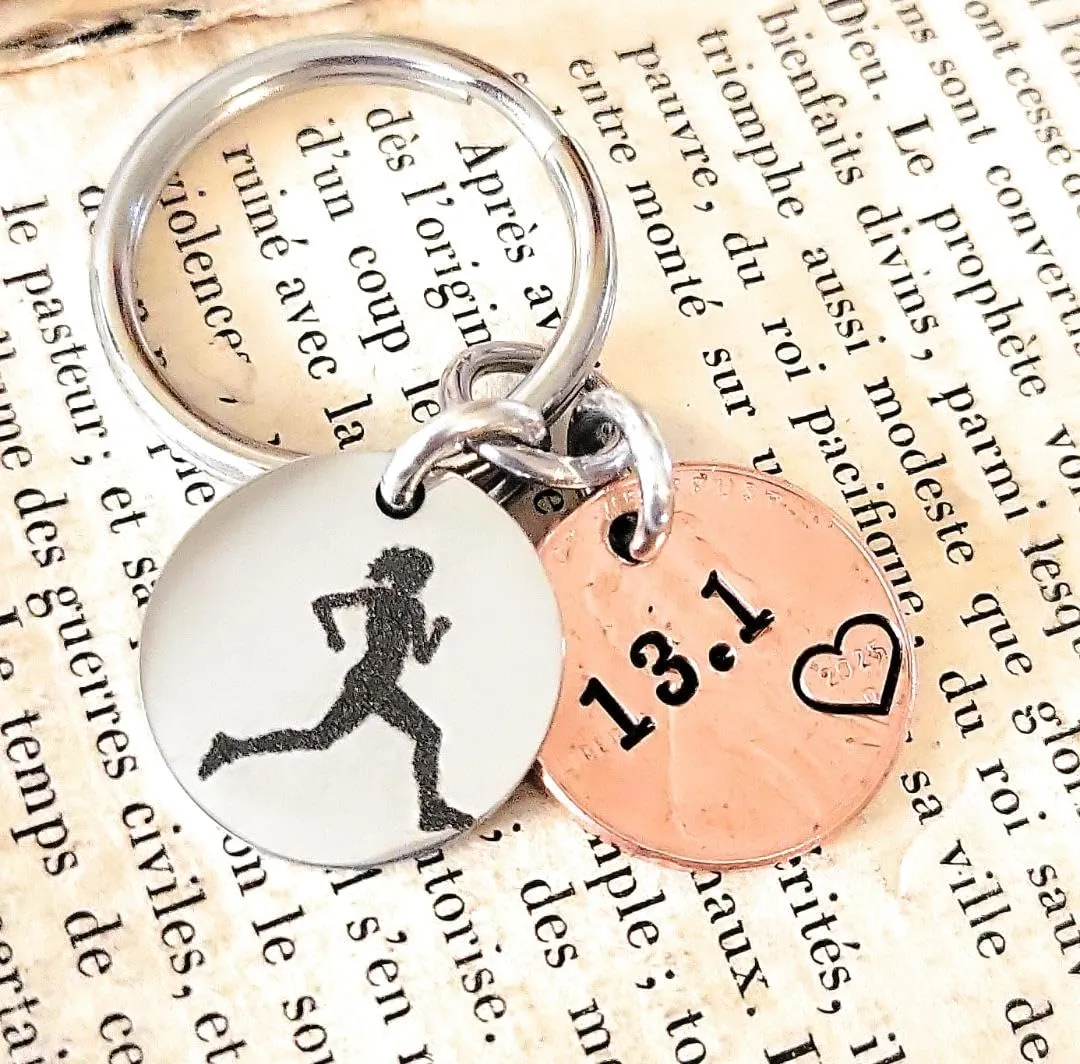 Womans Half Marathon, Runner Charm, Key Chain, 13.1, 2025 Penny, Race Day, Award, Milestone Piece