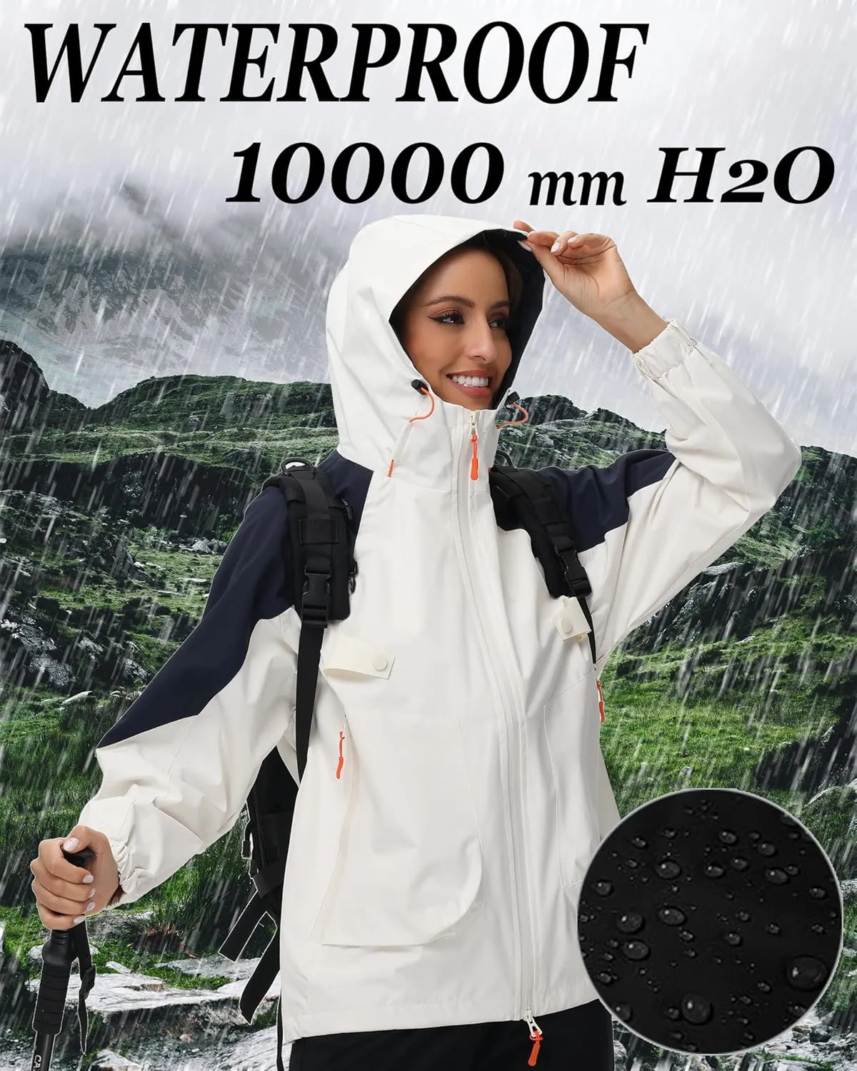 Women Rain Jacket with Adjustable Hood Fashion Lightweight Raincoat Waterproof Soft Shell Windbreaker