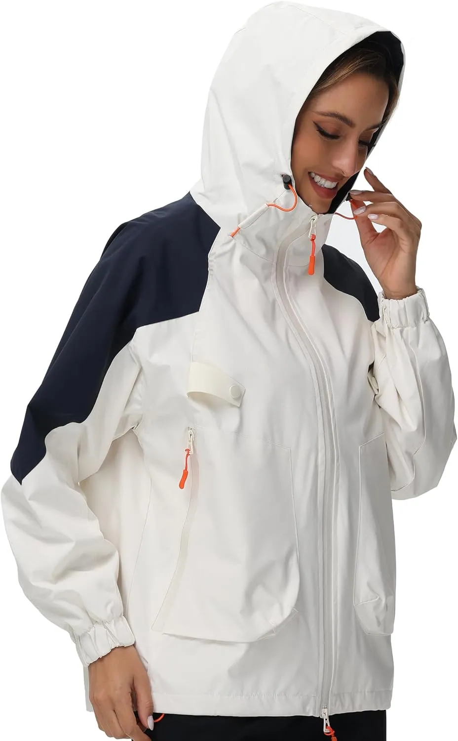 Women Rain Jacket with Adjustable Hood Fashion Lightweight Raincoat Waterproof Soft Shell Windbreaker