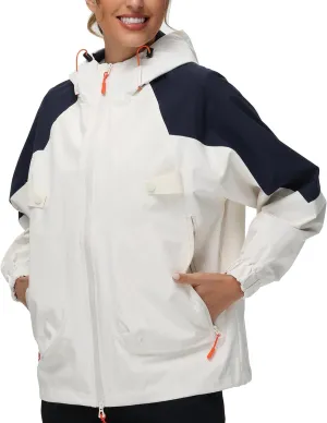 Women Rain Jacket with Adjustable Hood Fashion Lightweight Raincoat Waterproof Soft Shell Windbreaker