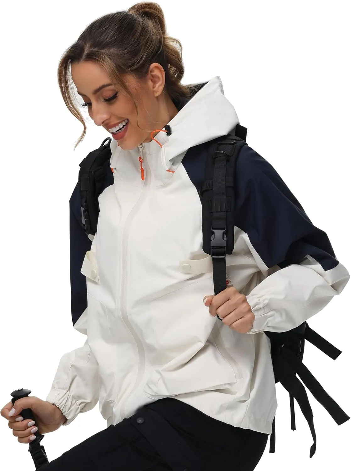 Women Rain Jacket with Adjustable Hood Fashion Lightweight Raincoat Waterproof Soft Shell Windbreaker