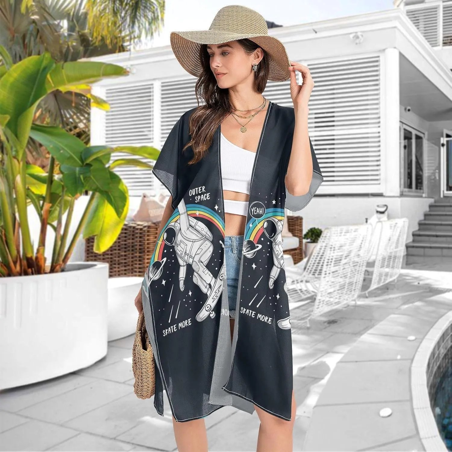 Women Swimwear Cover Ups Short Sleeve Swimsuit Coverups Cardigans Kimono (S-L)