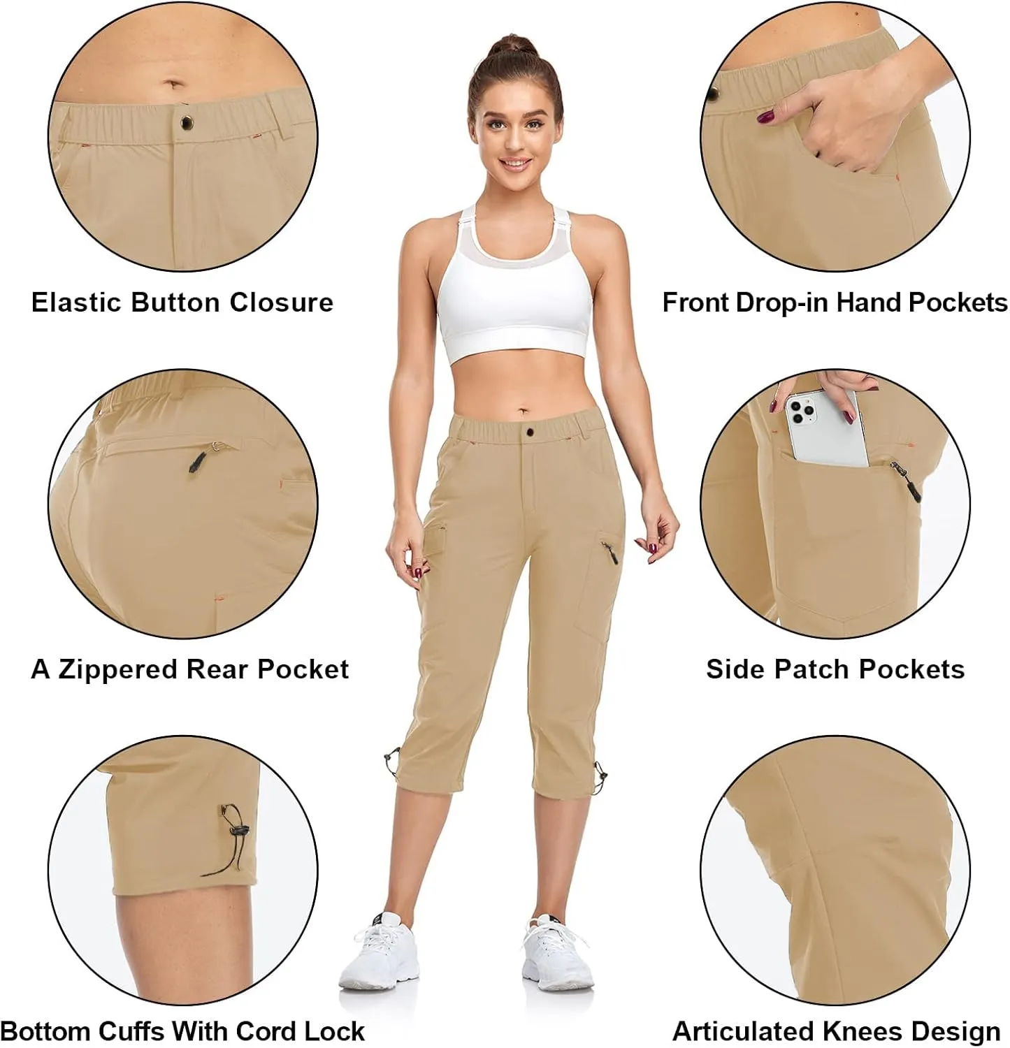 Women's Capri Pants Lightweight Outdoor Cargo Hiking Capris Quick Dry UPF 50 with Zipper Pockets