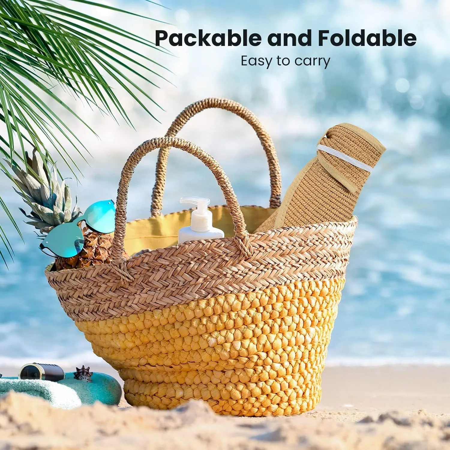 Womens Outdoor Beach Sun Hat Wide-Brim Summer Straw Hat