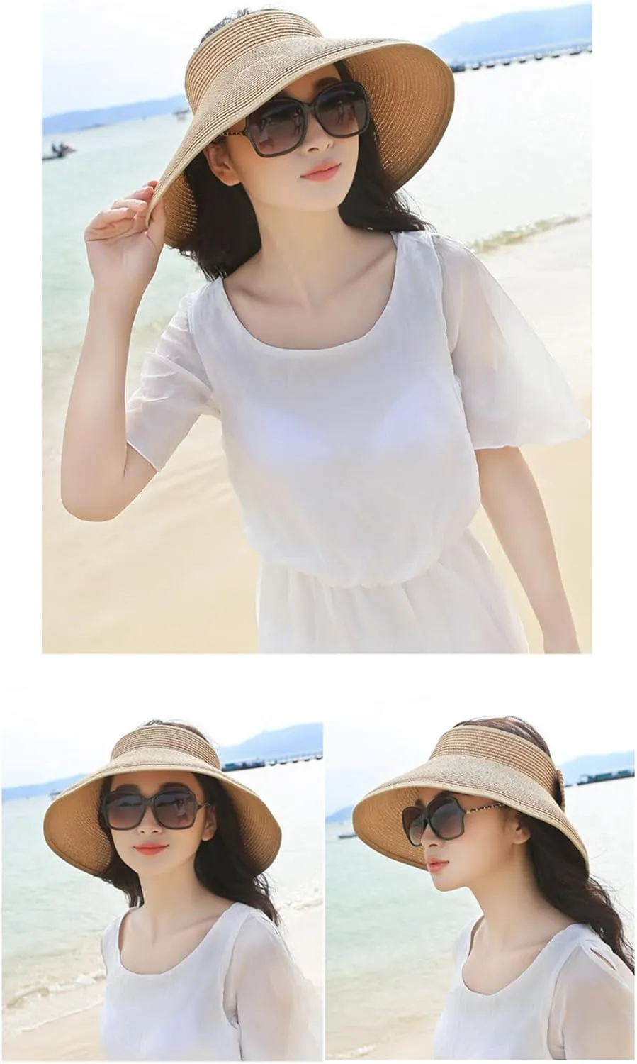 Womens Outdoor Beach Sun Hat Wide-Brim Summer Straw Hat